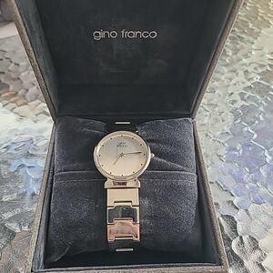 Gino Franco Men's Dressy Analog Quartz Round Stainless Steel Bracelet Watch